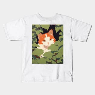 Orange Cat Peeping Painted Style Kids T-Shirt